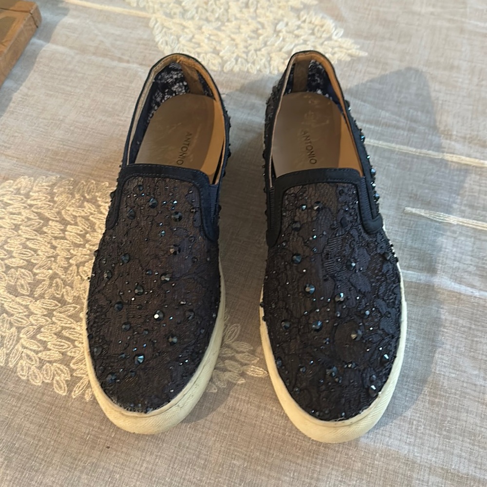 Antonio Melani Blue Glitter Shimmer Slip On Sneakers 7.5
